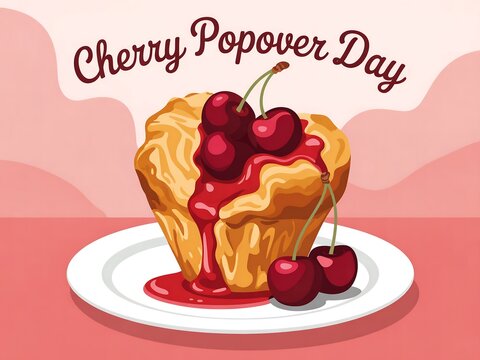 Delicious cherry popover with syrup and fresh cherries