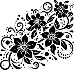 Jasmine Flower Solid Black Silhouette in Traditional Mexican Folk Art Style