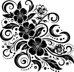 Jasmine Flower Solid Black Silhouette in Traditional Mexican Folk Art Style