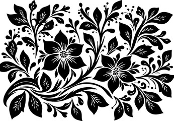 Jasmine Flower Solid Black Silhouette in Traditional Mexican Folk Art Style