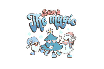 Believe in the Magic Cute Winter Penguins and Tree Sublimation T Shirt Design