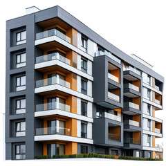 Modern apartment building with balconies and contemporary design. background removed