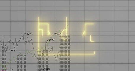 Displaying dark and green line graphs on dashboard showing % labels, clusters, neon yellow outlines