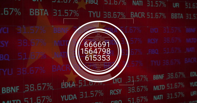 Displaying white HUD on red financial interface with stock tickers and faded yellow star