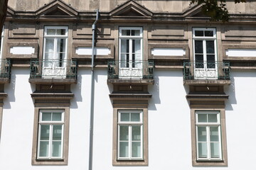 White Facade of historical house in Porto, Portugal