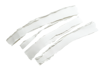 Torn white paper strips isolated on transparent background. White ripped paper torn edges strips isolated on white background.