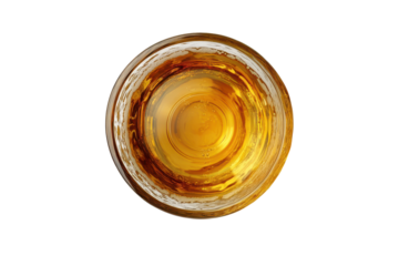 Oval amber glass bowl with textured rim isolated on transparent background. Beer glass top view isolated on white background.