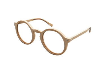 Stylish beige round eyeglasses isolated on transparent background. Beige glasses isolated on white background.
