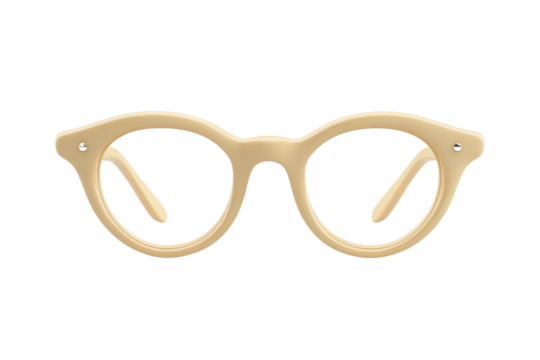 Stylish beige round eyeglasses isolated on transparent background. Beige glasses isolated on white background.
