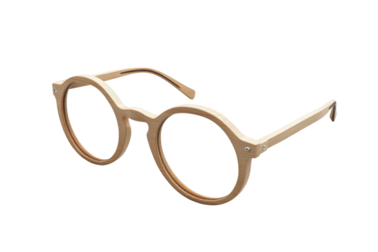 Stylish beige round eyeglasses isolated on transparent background. Beige glasses isolated on white background.