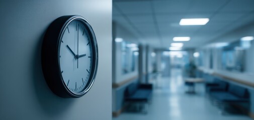 The Clock Displaying Time in a Modern Hospital Hallway
