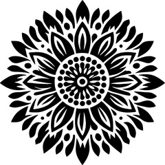 Sunflower Solid Black Vector Silhouette in Traditional Mexican Folk Art Style