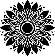 Sunflower Solid Black Vector Silhouette in Traditional Mexican Folk Art Style