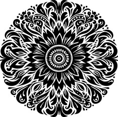 Sunflower Solid Black Vector Silhouette in Traditional Mexican Folk Art Style