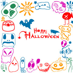 Boo. Happy Halloween, cute monsters frame. hand drawn. Not AI, Vector illustration