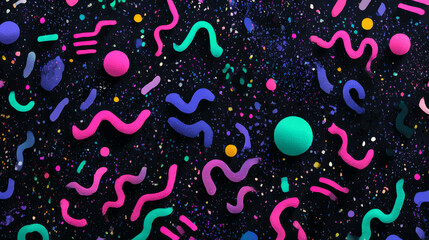 Classic 80s-90s elements in modern style flat, line style. Fashion seamless pattern.Hand drawn vector illustration.