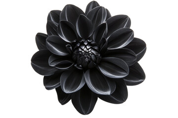 Single black dahlia flower isolated on transparent background. Black flower isolated on white background.