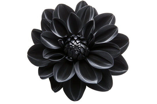Single black dahlia flower isolated on transparent background. Black flower isolated on white background.