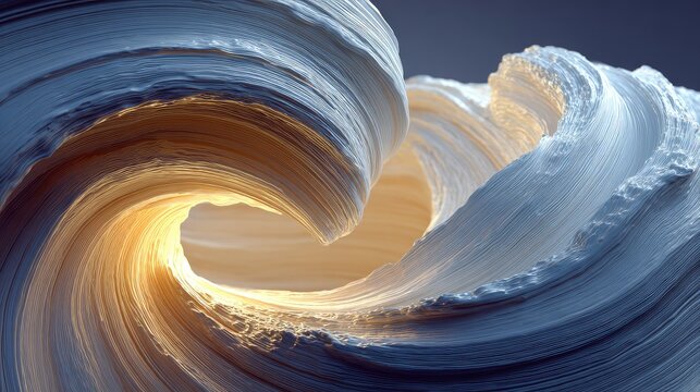 Abstract swirling wave form with warm light at its core - Powered by Adobe