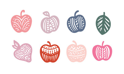  doodle hand drawn apple,boho apple set, apple vector