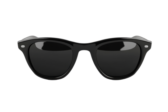 Black wayfarer style sunglasses isolated on transparent background. Black sunglasses isolated on white background, 3d rendering. - Powered by Adobe