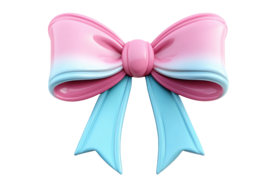 Pink and blue satin bow tie isolated on transparent background. Blue and pink bow isolated on white background, 3d rendering. - Powered by Adobe