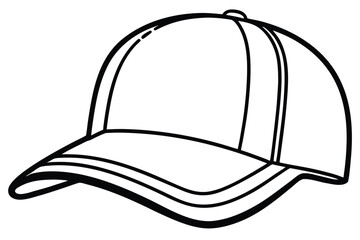 Black outlined baseball cap featuring multiple bill stripes is isolated on a white background