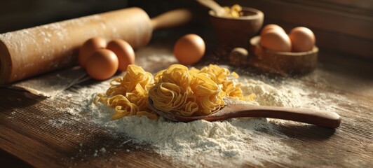 The art of making fresh pasta with eggs, flour, and sunshine.