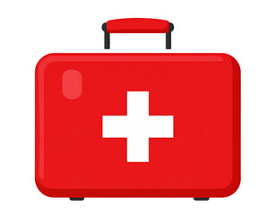 Obraz premium Flat Minimalist First Aid Kit Icon with Red Cross Symbol, Vector Style, Isolated on Transparent Background