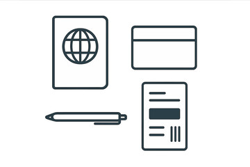 Essential travel documents including passport, credit card, and identification on a flat surface