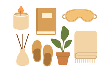 Cozy relaxation setup at home featuring candles, books, and plants for a peaceful atmosphere