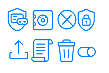 Obraz premium Collection of modern security and data protection icons in blue color on white background designed for digital safety concepts