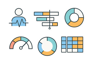 Data visualization elements displayed on a white background showing various charts and graphs for analysis