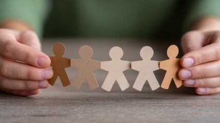 Hands holding a chain of paper figures symbolizing unity and connection.