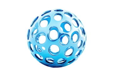 Abstract blue sphere ball geometric sphere ornament isolated on transparent background. Blue sphere ball isolated on white background, 3d rendering.