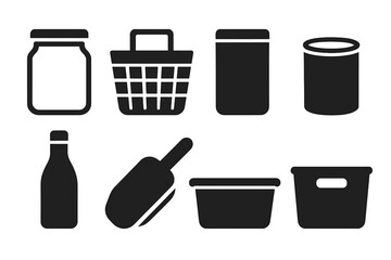 Containers and storage items arranged in a simple design highlighting various shapes and uses for home organization
