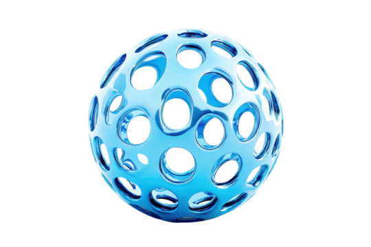 Abstract blue sphere ball geometric sphere ornament isolated on transparent background. Blue sphere ball isolated on white background, 3d rendering.