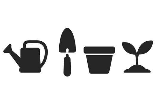 Gardening tools and plant elements arranged in a simple and clean layout for gardening enthusiasts and beginners