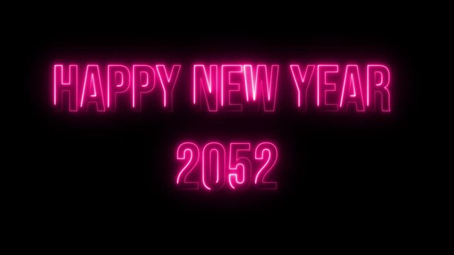 Happy New Year 2052. Neon glow colorful text animation on black background