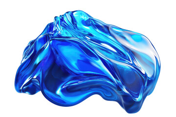 Fototapeta premium Abstract blue liquid blob isolated on transparent background. Blue water drops fluid holographic Iridescent isolated on white background, 3d rendering.