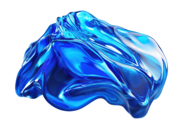 Abstract blue liquid blob isolated on transparent background. Blue water drops fluid holographic Iridescent isolated on white background, 3d rendering.