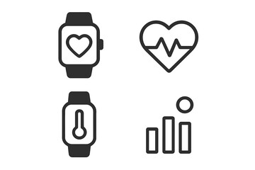Heart rate monitor and fitness tracker symbols representing health technology and monitoring trends in wellness