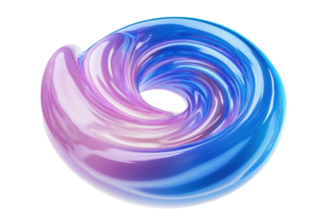 Abstract swirling blue and pink liquid form isolated on transparent background. Blue with pink gradient spiral fluid holographic isolated on white background, 3d rendering.
