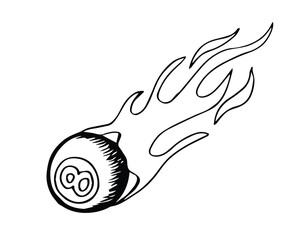  Billiard eight ball fly fast and catch fire hand drawn sketch