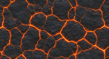 Lava texture seamless pattern, cracked dark stone with glowing magma