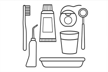 Essential dental care items arranged on a tray in a minimalist style for effective oral hygiene routine