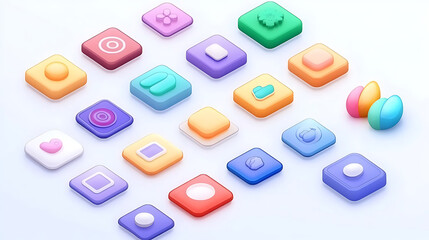 Modern 3D User Interface Icon Collections with Glassmorphism Style for Mobile App Design, Ensuring User Engagement