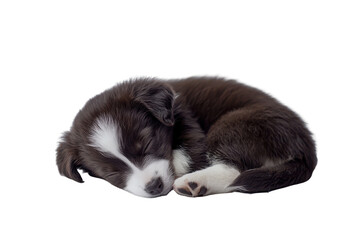 Obraz premium Cute border collie puppy sleeping curled up isolated on transparent background. Border collie puppy isolated on white background.