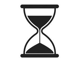 Flat Minimalist Hourglass Icon, Black Outline Style, Isolated on Transparent Background