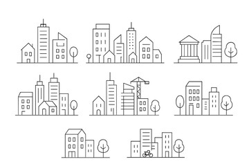 Urban skyline illustrations showcasing diverse architecture in a city landscape